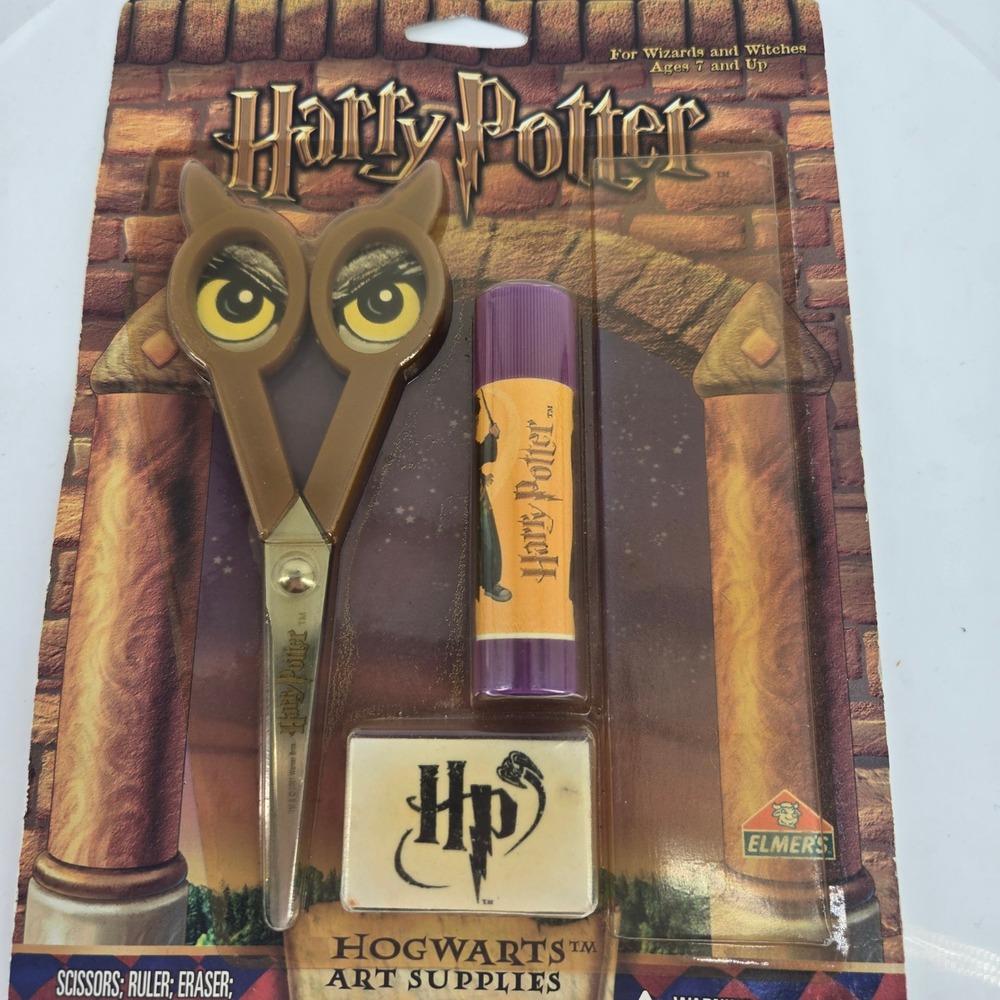 Harry Potter Hogwarts Art Supplies 2001 Vintage Elmer's Owl Scissors Glue Set